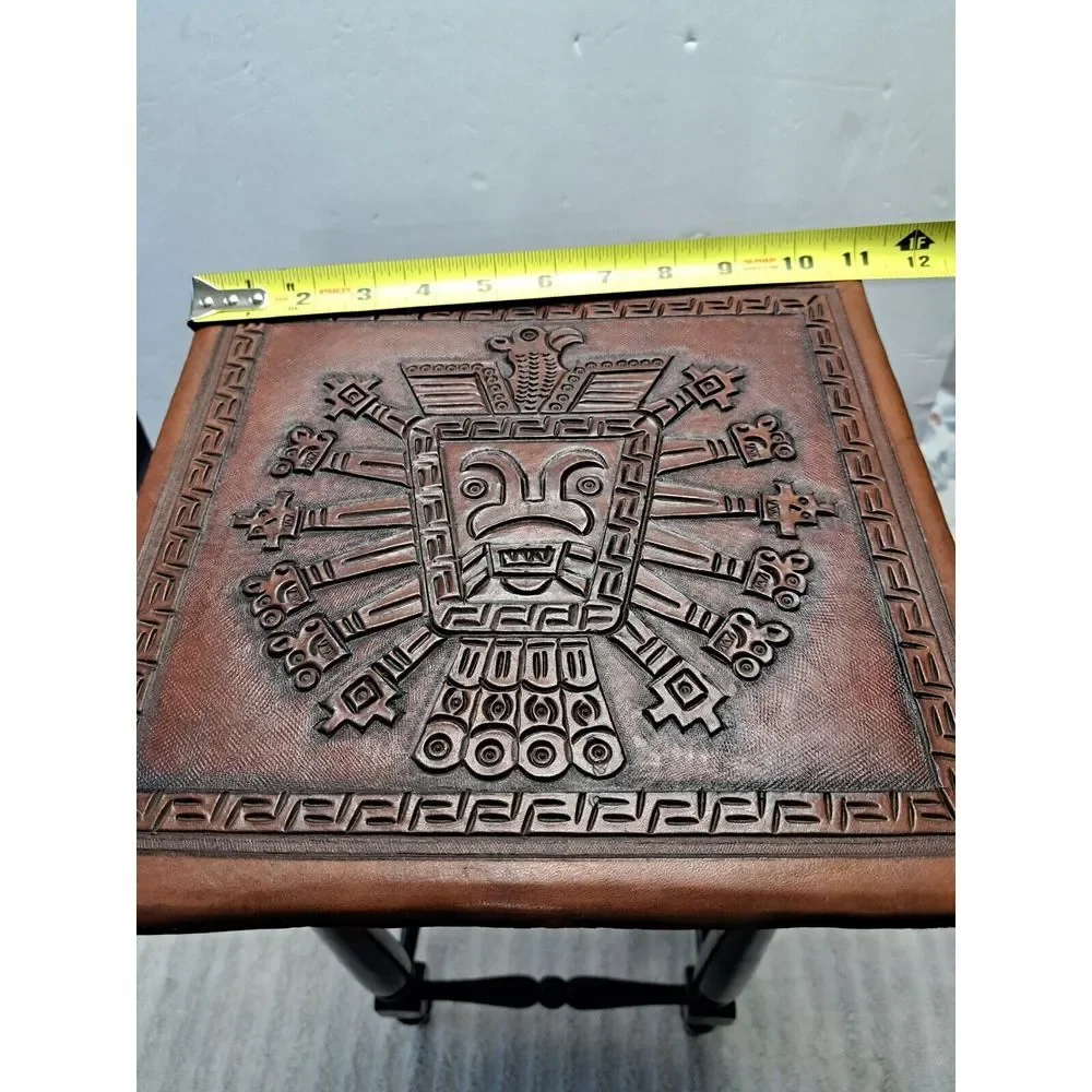 Antique 20th Century‎ Leather Wrapped Hand Tooled Peruvian Accent Nesting Table